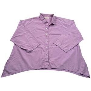 Eleven Stitch Design Button Down Shirt Womens Medium Purple Lagenlook Boxy USA